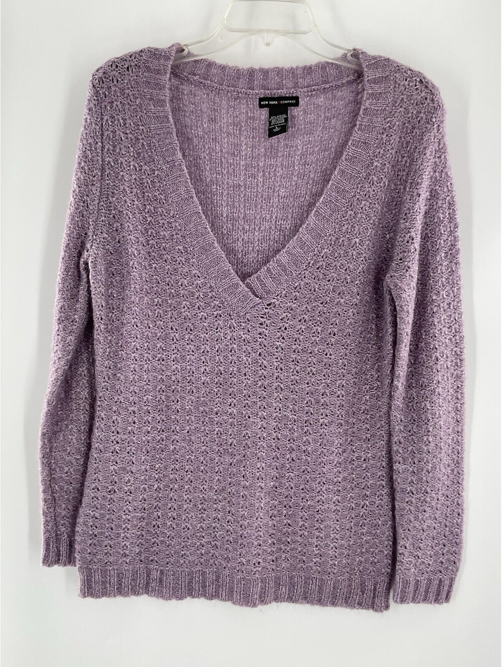 New York & Company Womenโs Size Large Loose Knit Purple Sweater 124